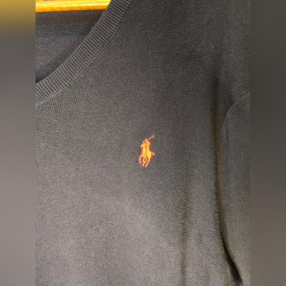Polo Ralph Lauren Mens V-Neck Sweater Size Med  100% Pima Cotton Navy Blue Logo - Picture 6 of 9